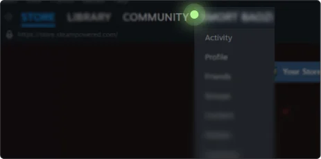 Hover over your profile name on the top menu near “Community”